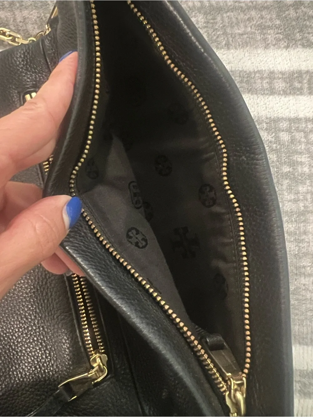 Tory Burch Black Pebbled Leather Crossbody with Gold Chain